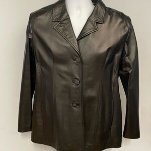 Duca Matiste women jacket blazer lambskin black 3 button front modern fit L